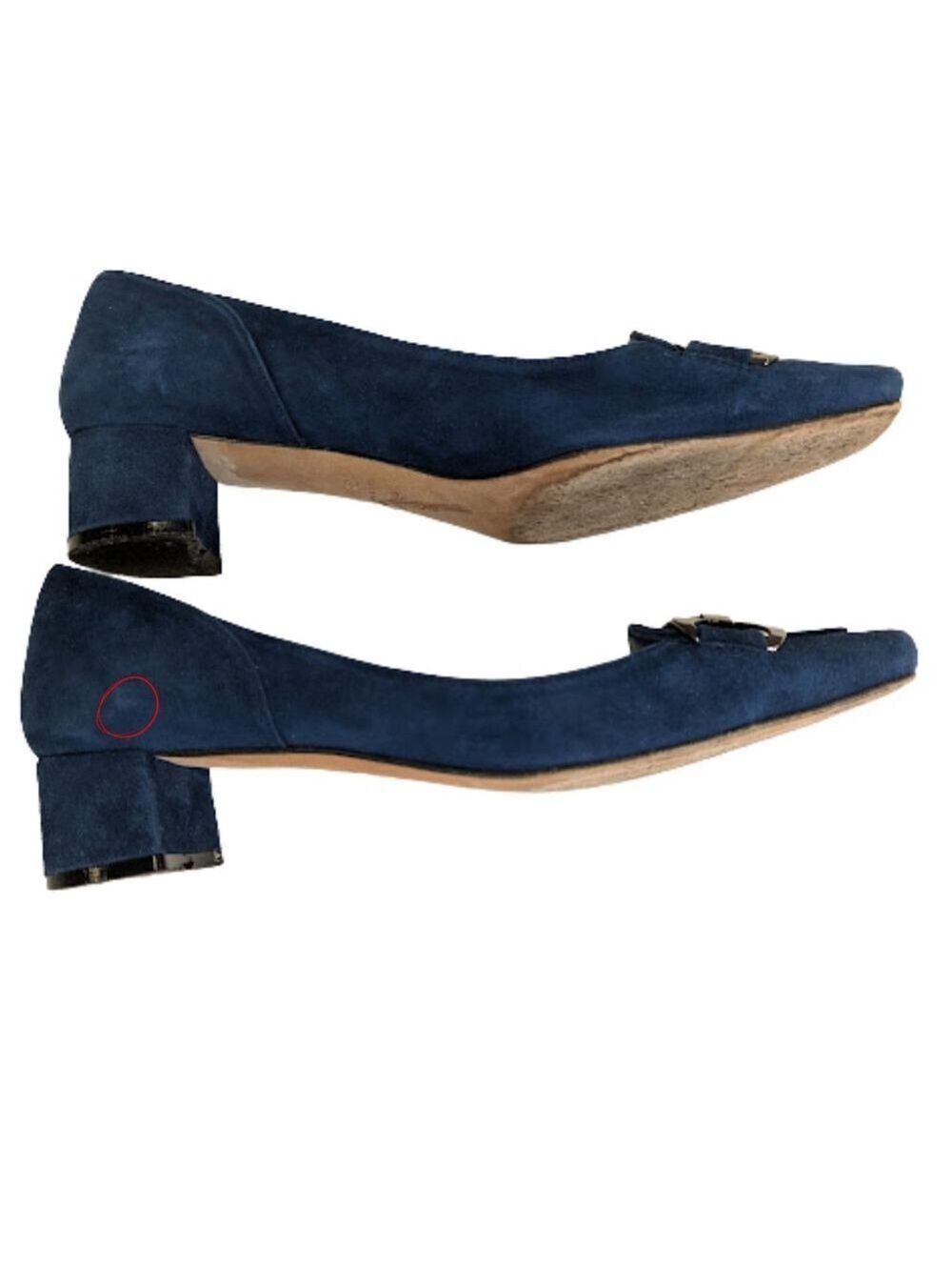 Daniele Ancarani Blue Suede Block Heel Pumps Square Toe Quiet Luxury EU 36.5 - Picture 3 of 11